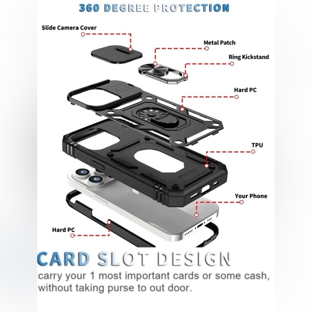 iPhone 16 Pro Max Case/Rugged Armor/Kickstand,Camera Cover,Heavy-Duty Protection - Picture 3 of 8